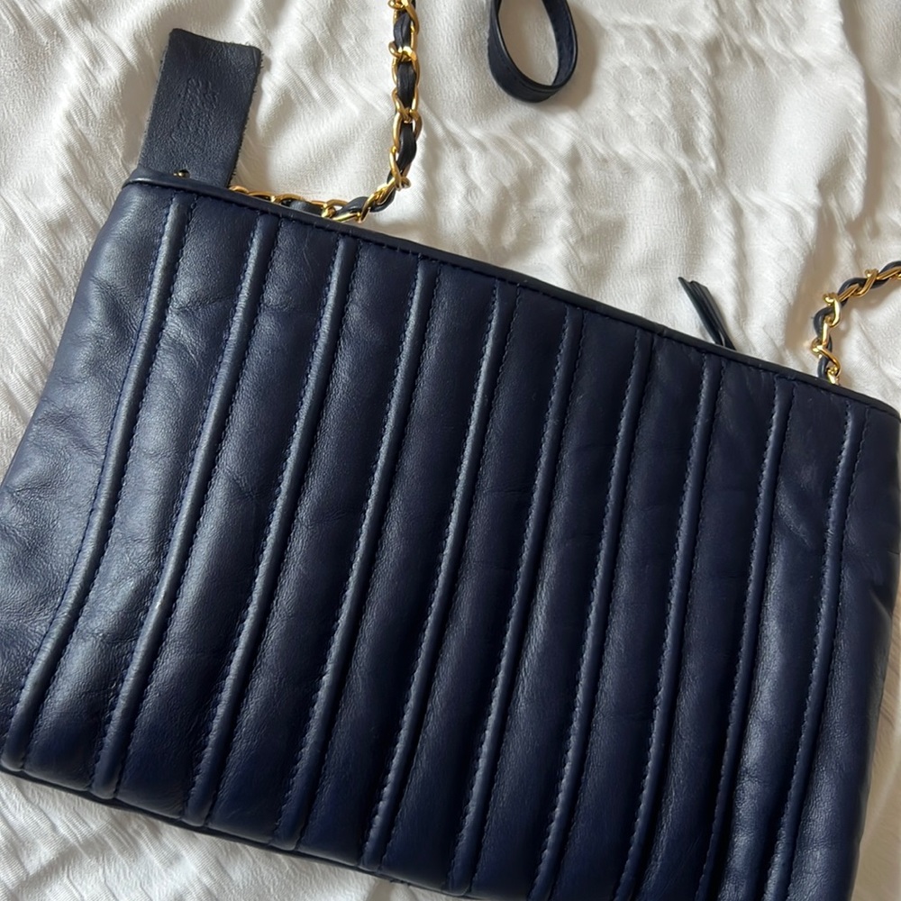 Navy leather handbag